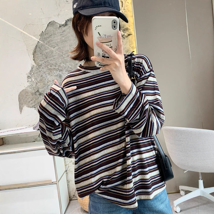 Damen lässiges Langarmshirt mit modernem Streifenmuster Drune