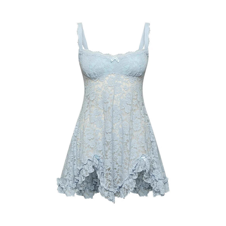 Damen Spitzen-Lingerie-Kleid mit Rüschendetails und verstellbaren Trägern Drune