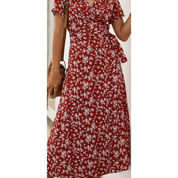 Damen Maxikleid mit tiefem V-Ausschnitt und seitlichem Schlitz Drune
