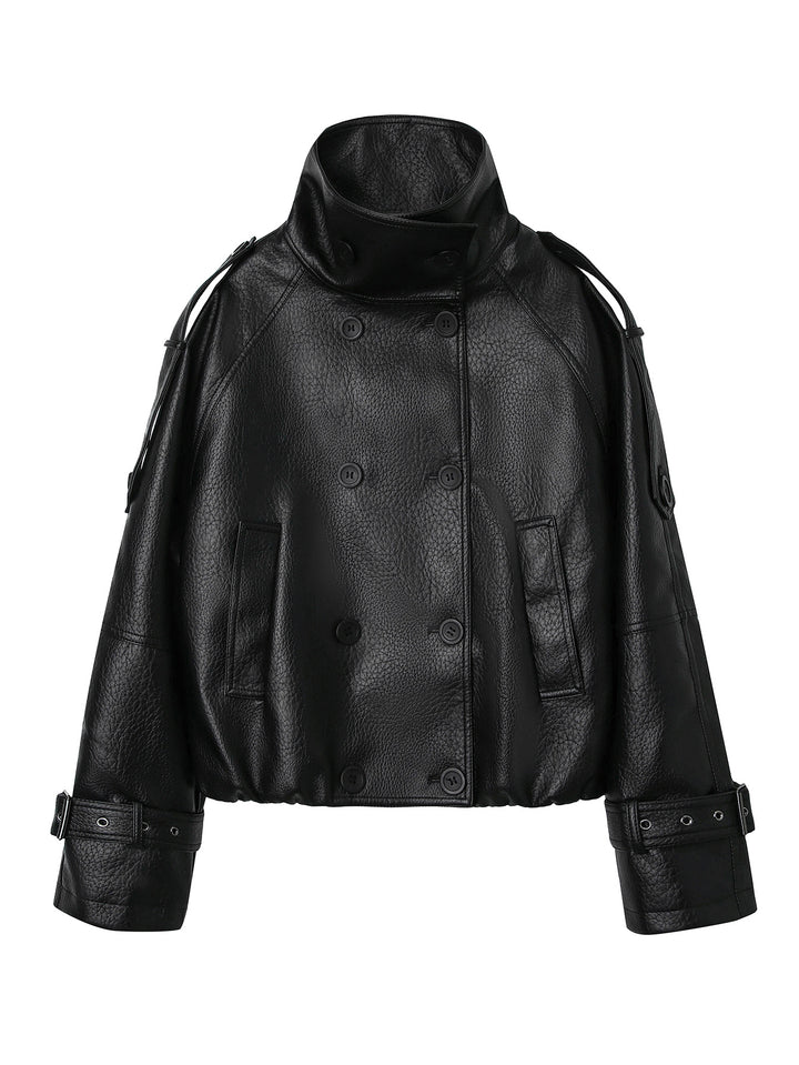 Damen Modische Oversized Lederjacke Drune