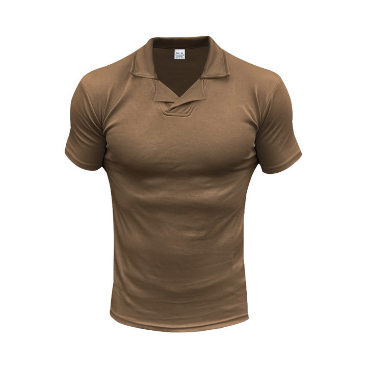 Herren nan schmal geschnittenes Kurzarm-Polo mit offenem Hemdkragen und elastischem Baumwollstretch Drune