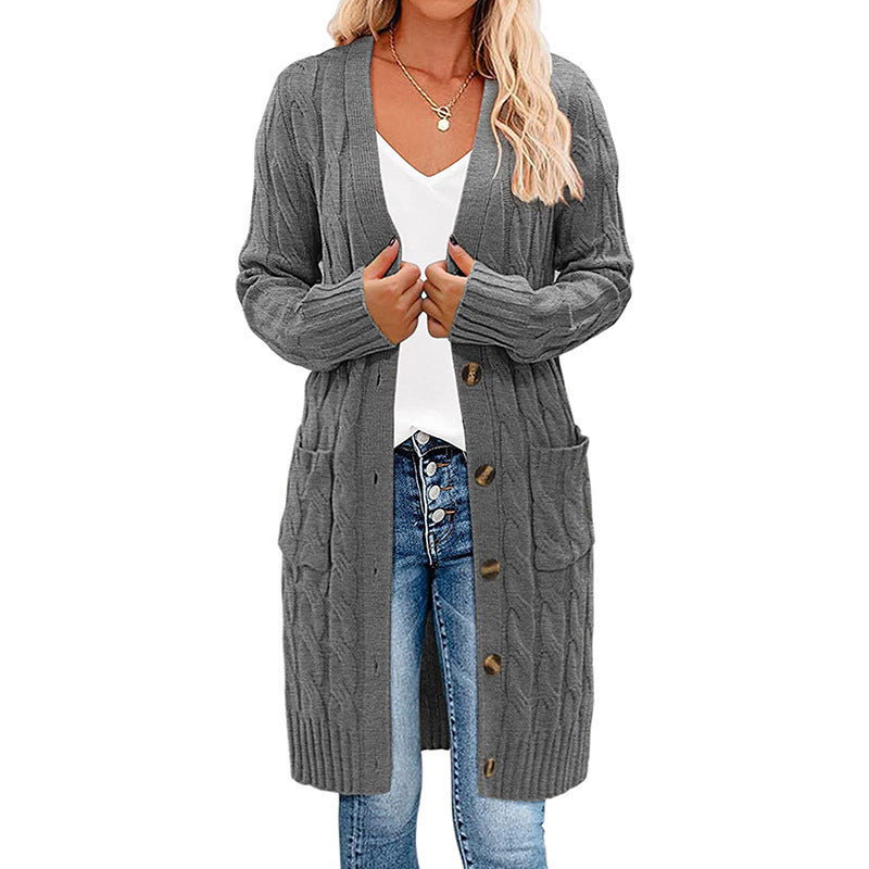 Damen Grobstrickcardigan mit Taschen und Knopfdetails Drune