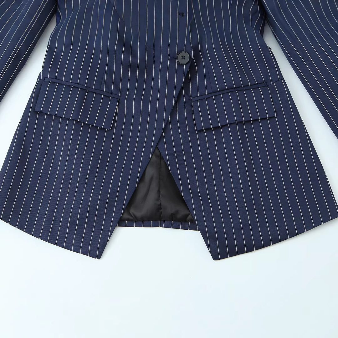 Damen Nadelstreifen-Tailored-Blazer mit markantem Revers, Pattentaschen und taillierter Silhouette Drune