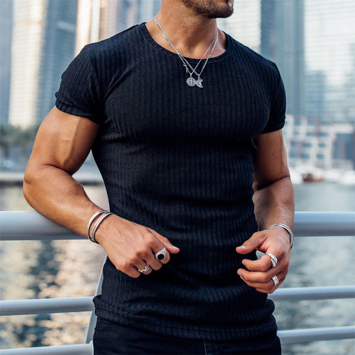 Herren figurbetontes Kurzarmshirt mit Rippstruktur Drune