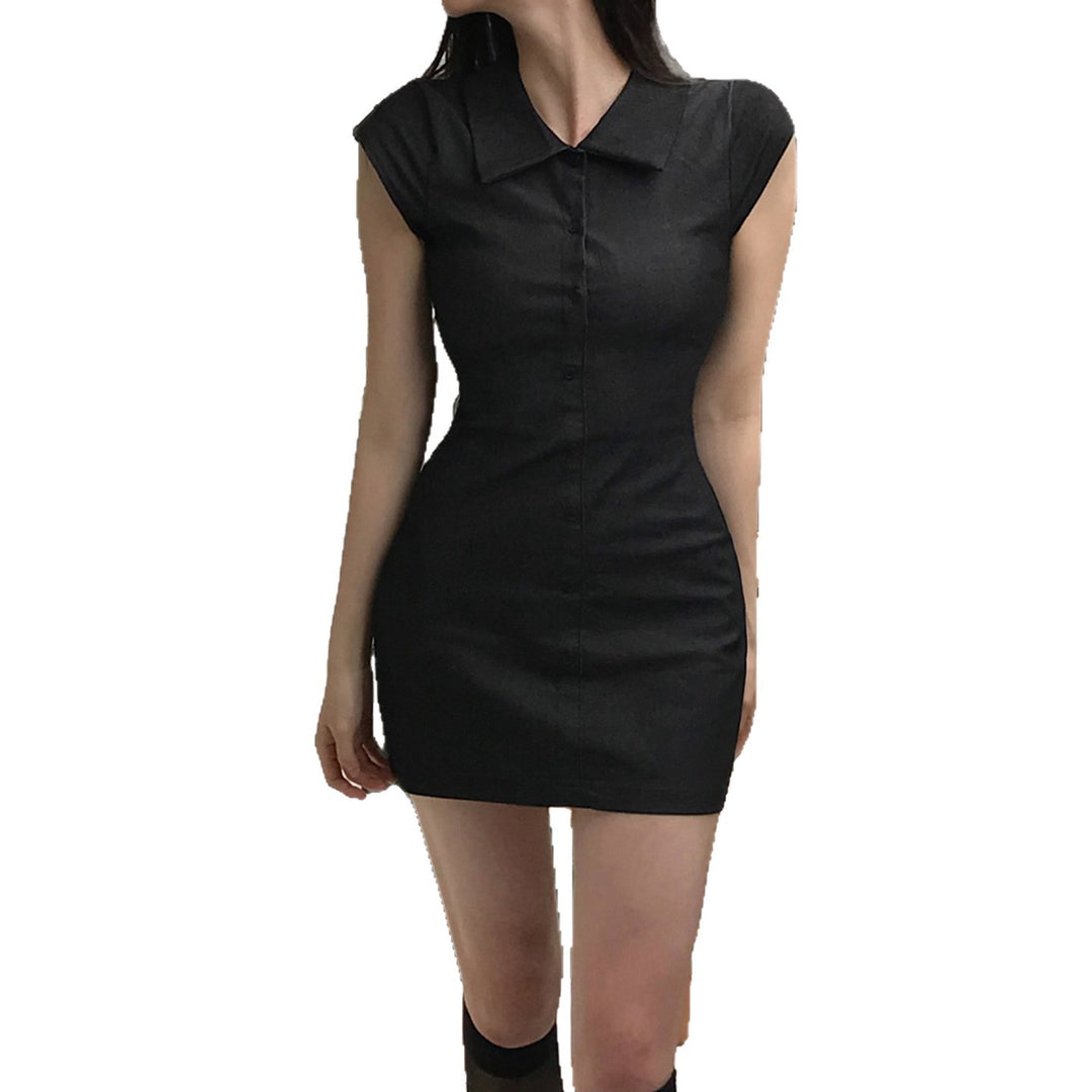 Damen Hemdkleid mit figurbetonter Silhouette und kurzen Ärmeln Drune