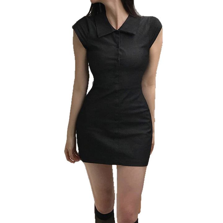 Damen Hemdkleid mit figurbetonter Silhouette und kurzen Ärmeln Drune