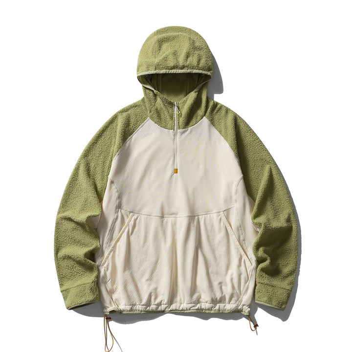 Unisex Hybrid Kapuzen-Fleecepullover mit Softshell-Front, halbem Reißverschluss und Kängurutasche Drune