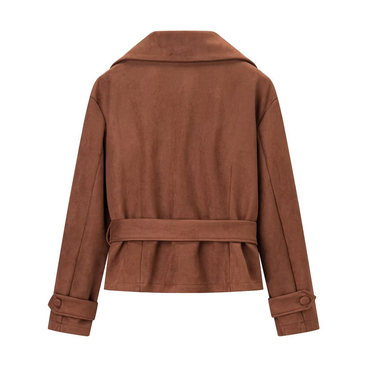 Damen Modische Wildlederjacke mit Gürtel und tailliertem Schnitt Drune
