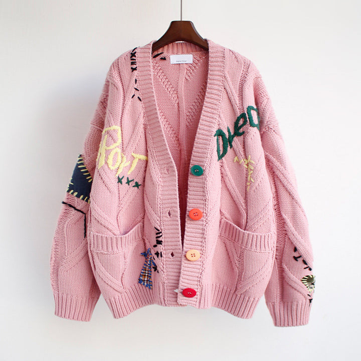 Damen Strickjacke mit bunten Stickereien Drune