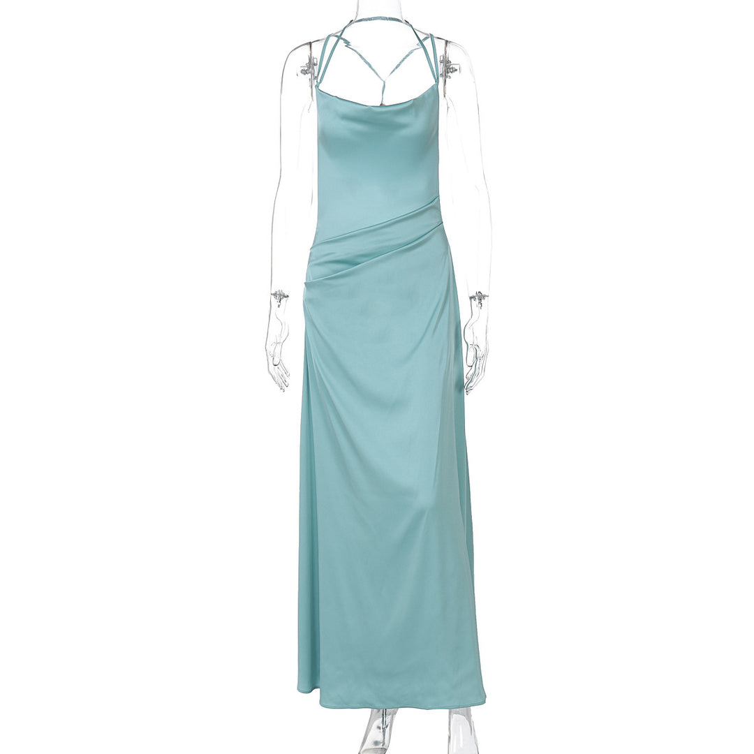 Damen Elegantes Satin-Maxikleid mit raffinierten Spaghetti-Trägern Drune