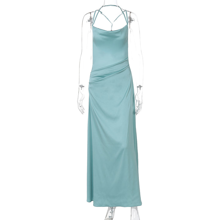 Damen Elegantes Satin-Maxikleid mit raffinierten Spaghetti-Trägern Drune