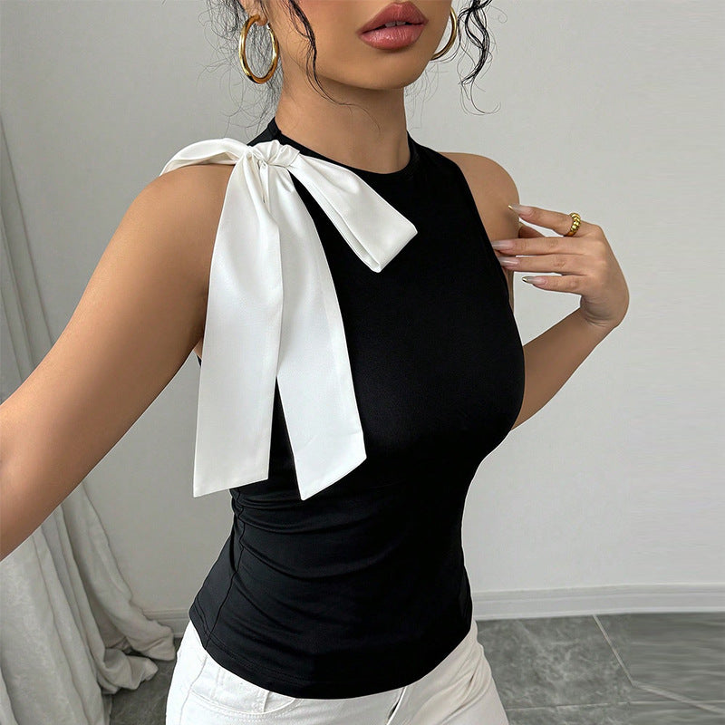 Damen ärmelloses Top mit eleganter Schleifenapplikation Drune