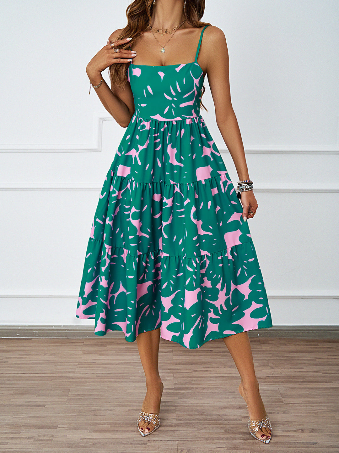 Damen Midikleid mit floralen Mustern und voluminösem Rock Drune