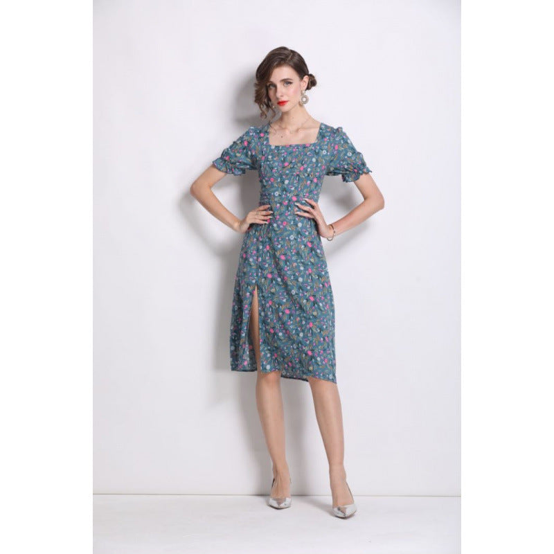 Damen Midikleid mit floralem Druck und seitlichem Schlitz Drune