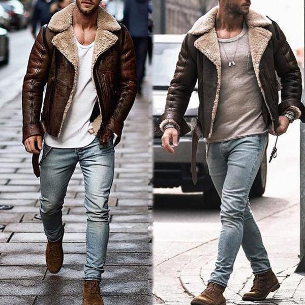 Herren Lederjacke mit schickem Kunstfellkragen Drune