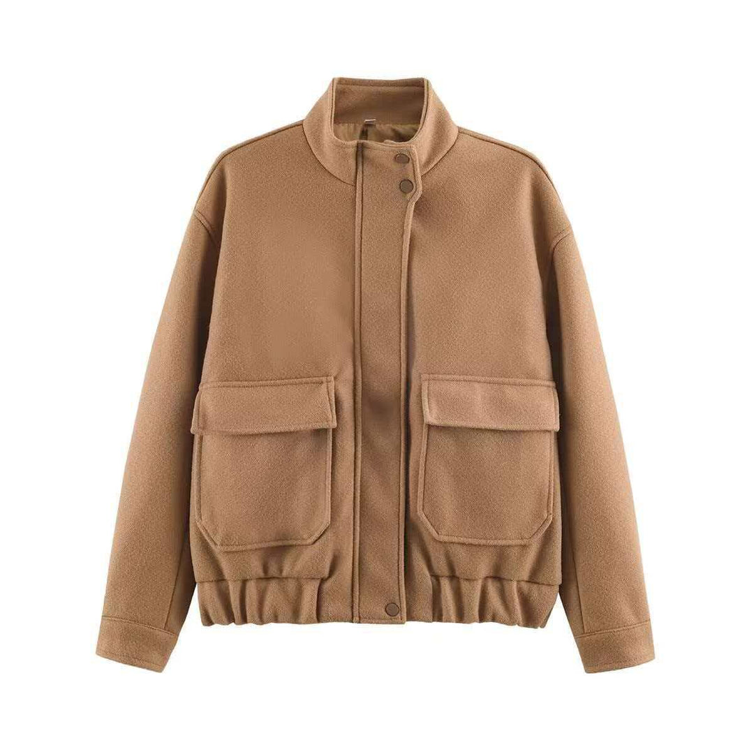 Damen Kurzblouson aus Wollmix im Utility‑Look mit Stehkragen, Klappentaschen und elastischem Saum Drune