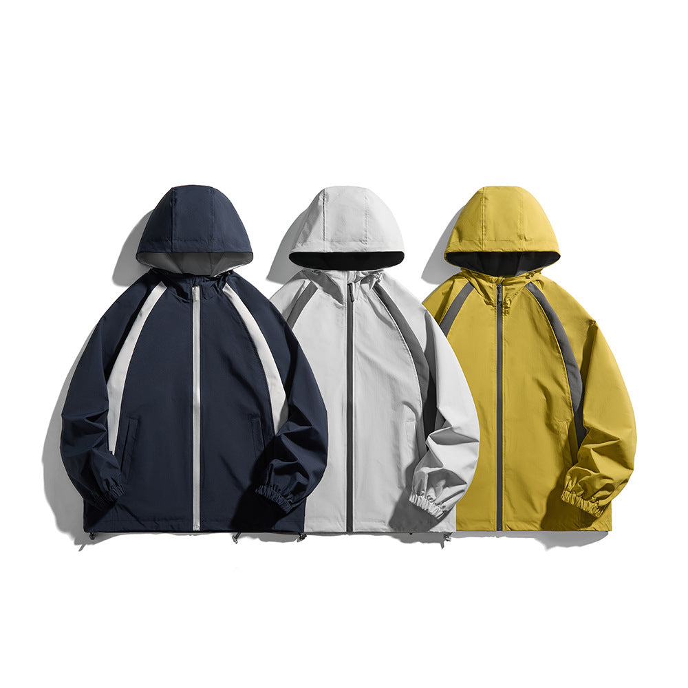 Herren Kapuzen-Windjacke im sportiven Colorblock-Design mit verstellbarem Saum Drune