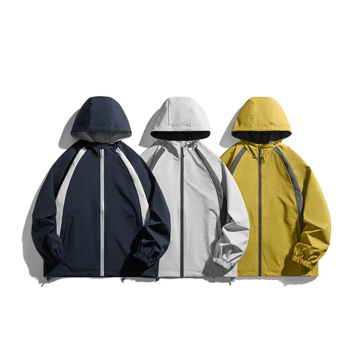 Herren Kapuzen-Windjacke im sportiven Colorblock-Design mit verstellbarem Saum Drune