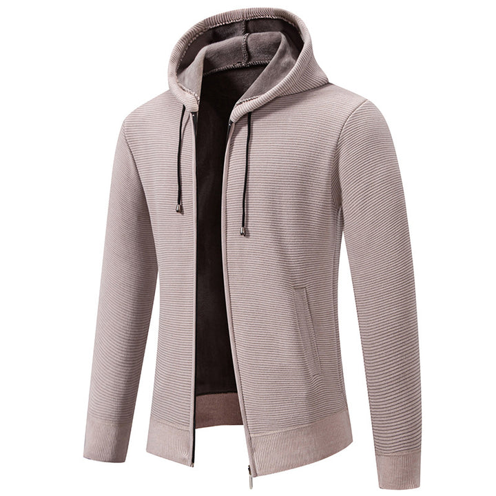 Herren nan strukturierte Reißverschluss-Strickjacke mit gefütterter Kapuze und weichem Teddy-Innenfutter Drune