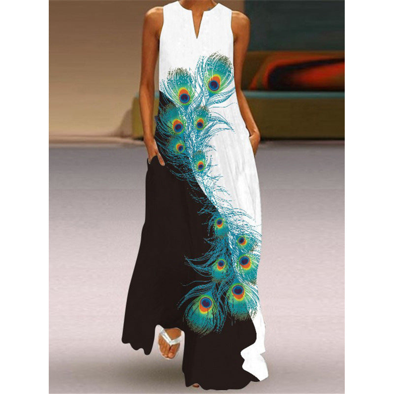 Damen Maxikleid mit elegantem floralem Design und seitlichen Taschen Drune