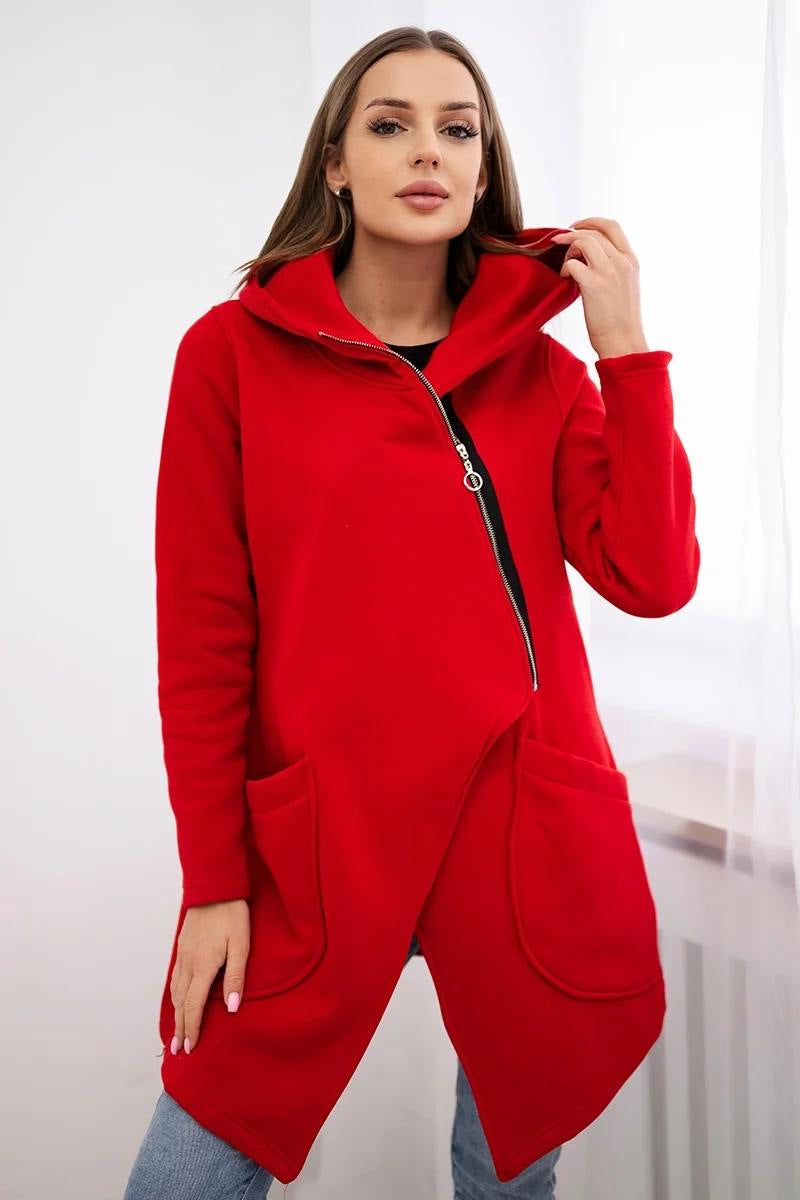 Drune | Zip Kapuzenpullover mittellange Fleece Sweatjacke
