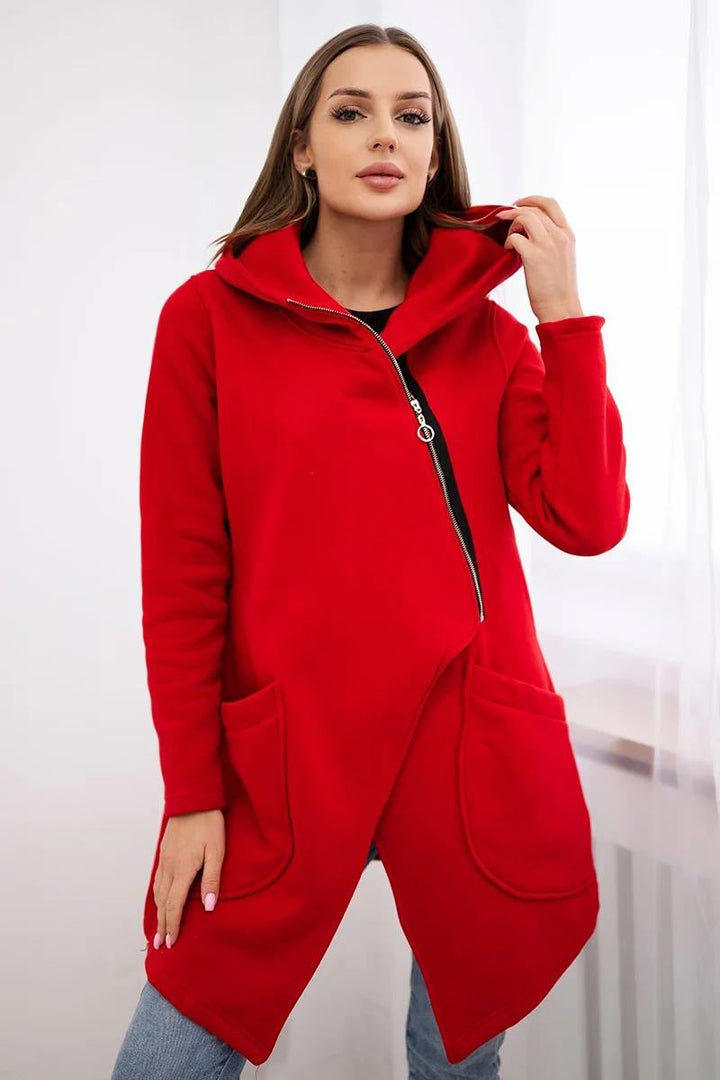 Drune | Zip Kapuzenpullover mittellange Fleece Sweatjacke