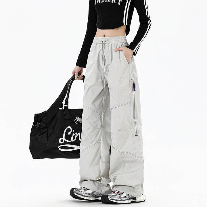 Damen Weite Utility-Cargohose mit elastischem Bund und Reißverschlusstaschen Drune