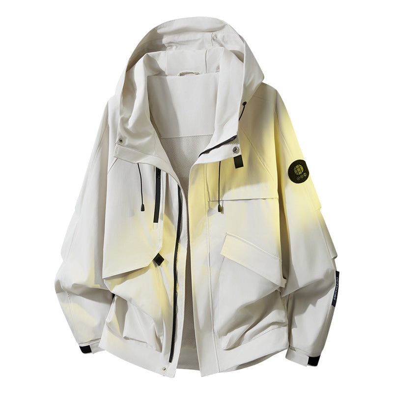 Herren Oversize Utility-Kapuzenjacke mit Multifunktions-Taschen, Zwei-Wege-Reißverschluss & verstellbarem Saum Drune