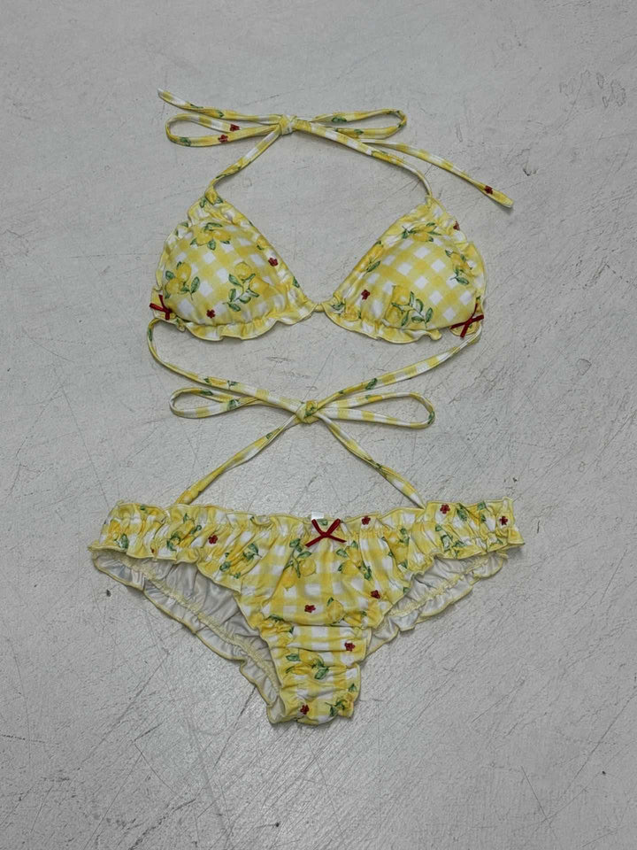 Damen Bikini-Set mit verspieltem Blumenmuster und Rüschendetails Drune