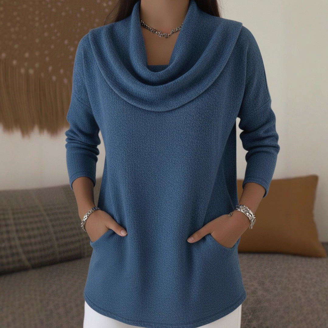 Damen Kuscheliger Feinstrick-Pullover mit Schalkragen und Eingrifftaschen Drune