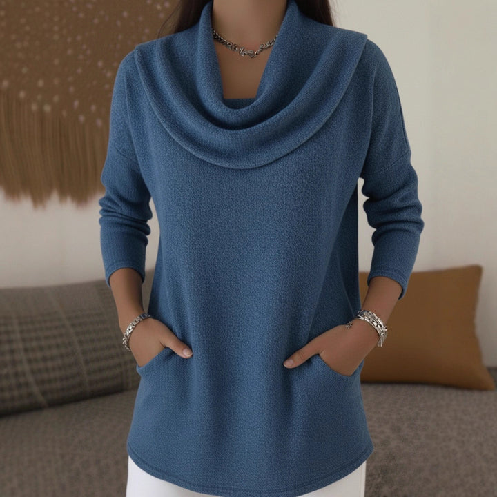 Damen Kuscheliger Feinstrick-Pullover mit Schalkragen und Eingrifftaschen Drune