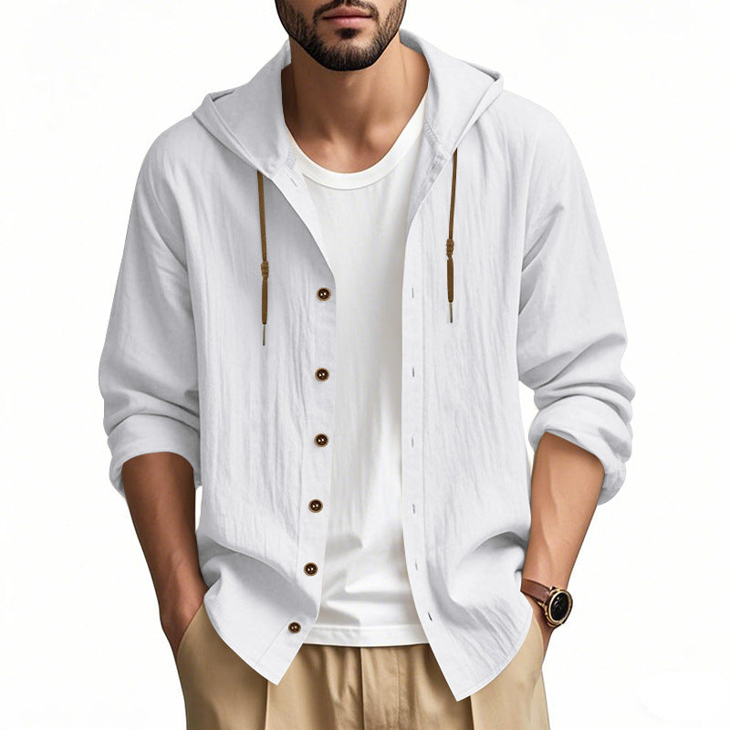 Herren nan leichtes Kapuzenhemdjacke aus Leinenoptik mit durchgehender Knopfleiste Drune