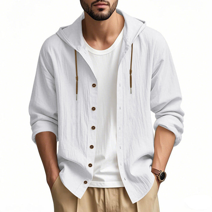 Herren nan leichtes Kapuzenhemdjacke aus Leinenoptik mit durchgehender Knopfleiste Drune