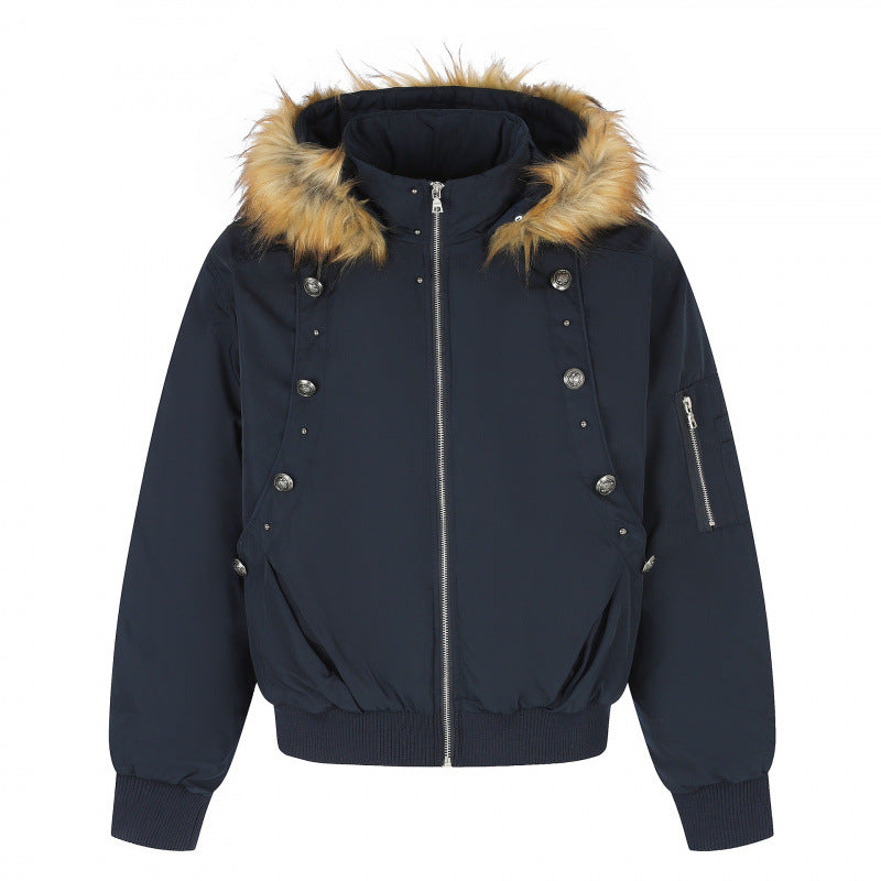 Damen Gefütterte Bomberjacke mit Kapuze und Kunstfellkragen Wattierte Winterjacke Drune
