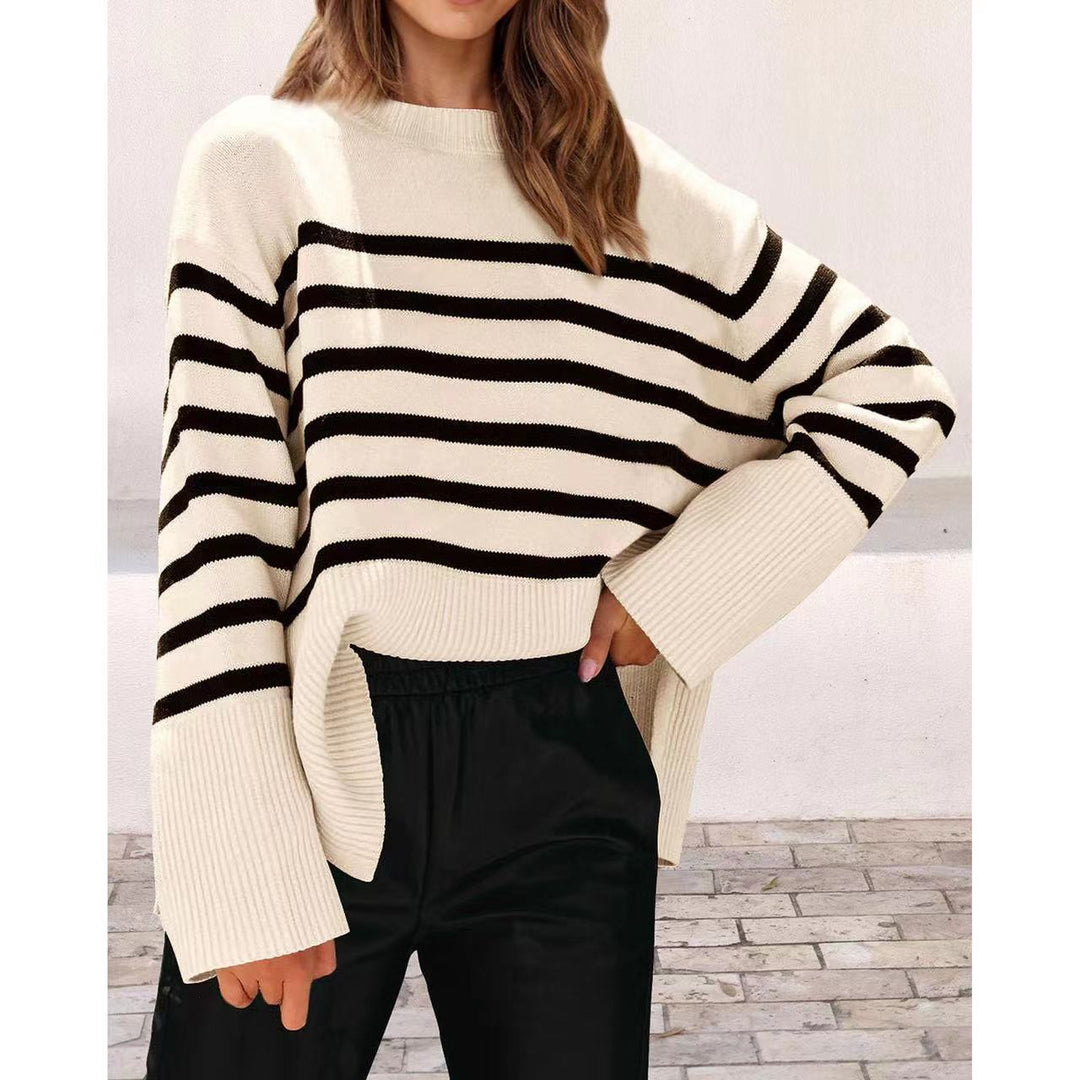 Damen modischer Oversized-Pullover mit Streifenmuster Drune