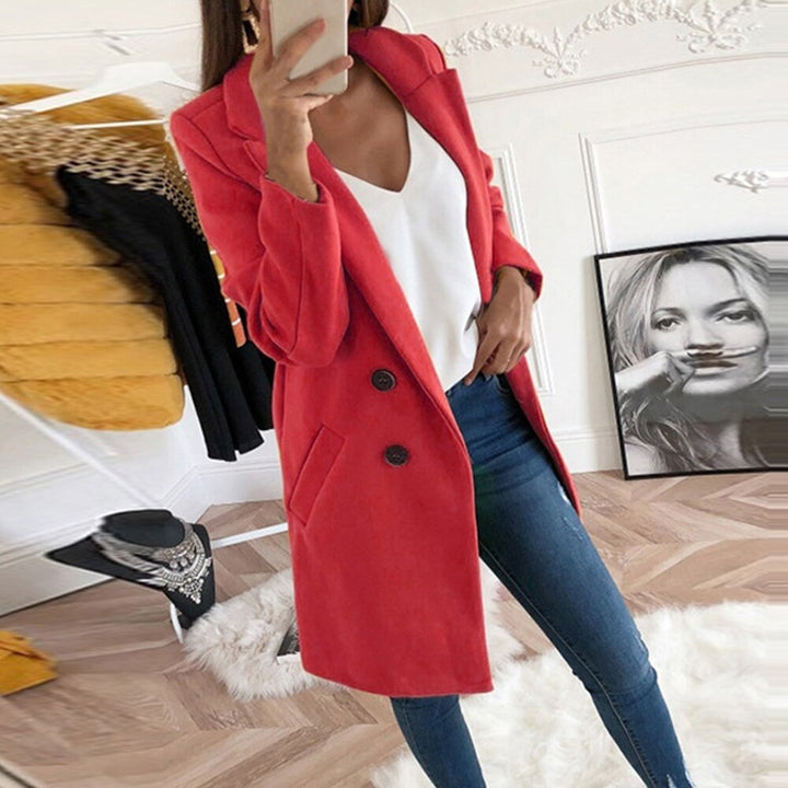 Damen Longline Wolloptik Mantel‑Blazer mit Reverskragen Drune