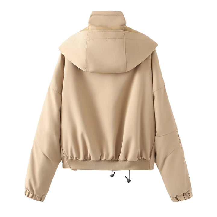 Damen nan kurzes wattiertes Kapuzenblouson mit weitem Boxy‑Schnitt und elastischem Saum Drune