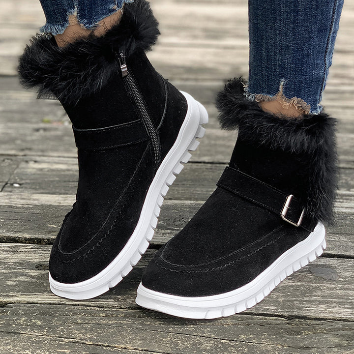 Damen  gefütterte Stiefelette mit Kunstfellkragen, rutschfester Leichtsohle und seitlichem Reißverschluss Drune