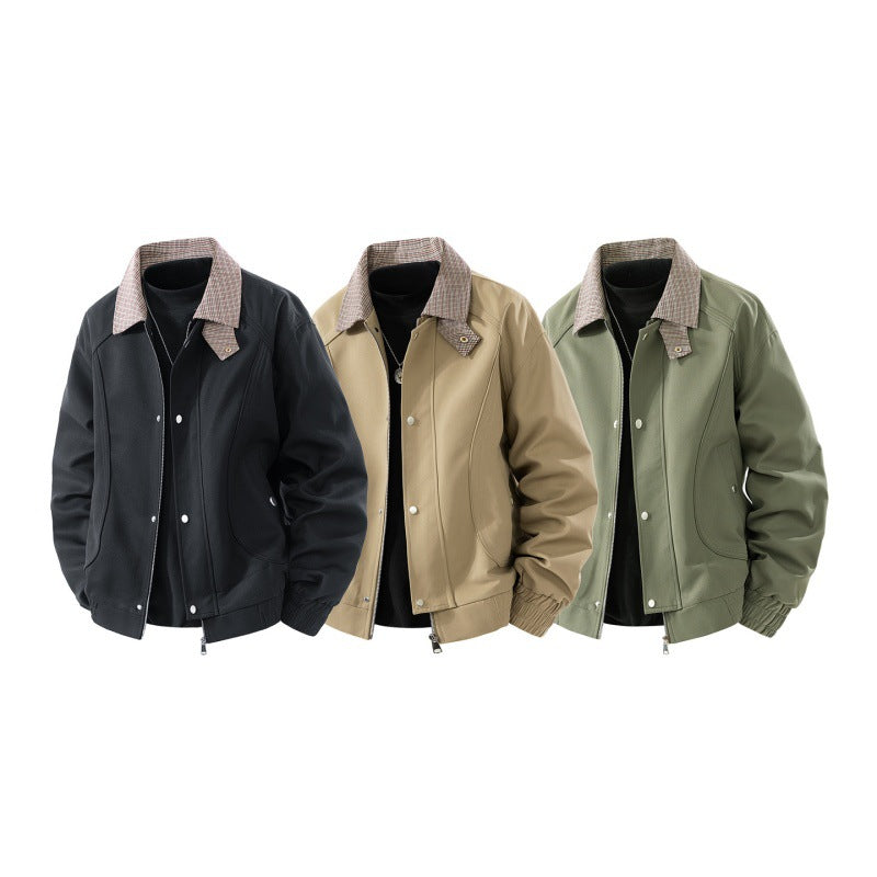 Herren leichte Harringtonjacke im Veloursleder‑Look mit Hemdkragen, durchgehendem Reißverschluss und elastischem Saum Drune