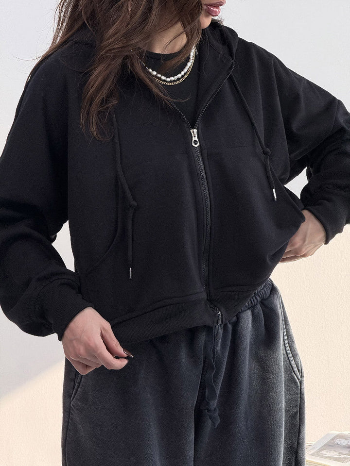 Damen lässiger Zip-Hoodie mit weit geschnittenen Ärmeln und praktischen Taschen Drune