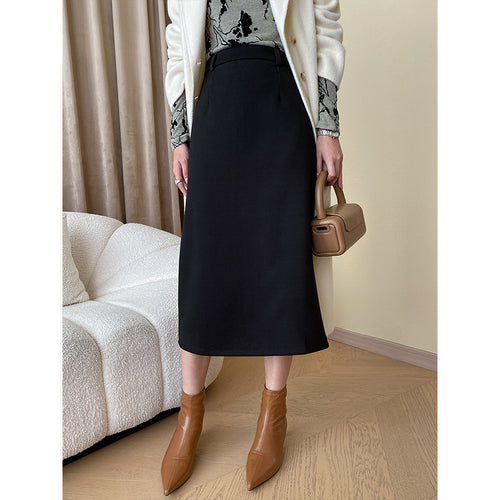 Damen eleganter Midirock mit modernem Schnitt und hohen Taschen Drune