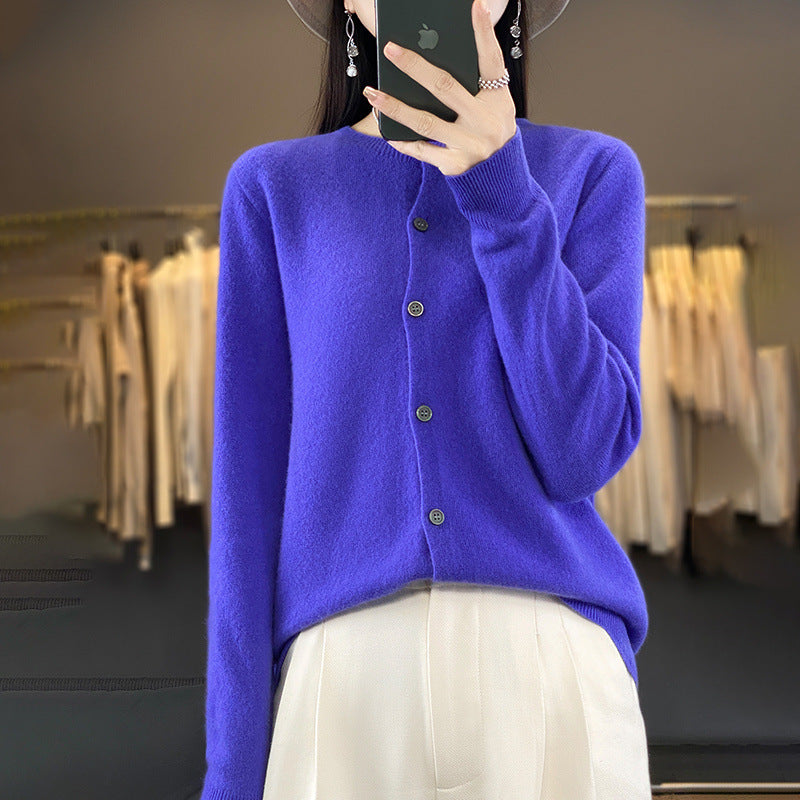 Damen Leichter Feinstrick-Cardigan mit Kaschmir‑Optik, Rundhalsausschnitt und verdeckter Knopfleiste Drune