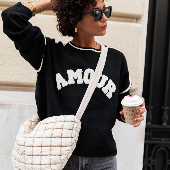Damen lässiger Sweatshirt mit auffälligem Schriftzug Drune
