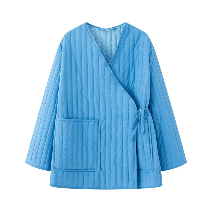 Damen nan gesteppter Kimono-Wickel-Loungewear-Set mit weiter Bundhose Drune