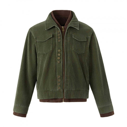 Herren Kastenförmige Cord-Blousonjacke mit doppelter Front, Pattentaschen und geripptem Saum Drune