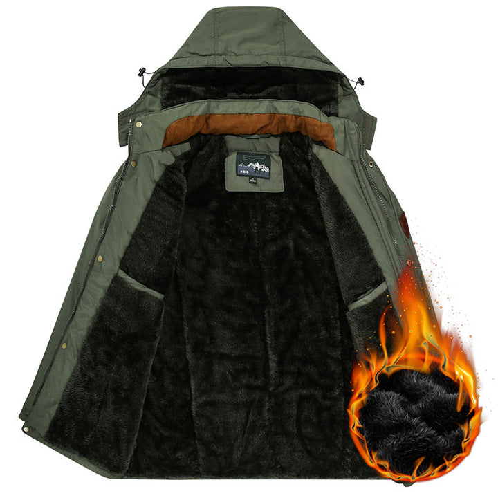Herren nan isolierte Kapuzenparka mit Sherpa-Innenfutter, winddichter Front und Multifunktions-Taschen Drune