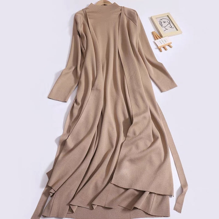 Damen eleganter Longmantel mit asymmetrischem Schnitt und hohem Kragen Drune