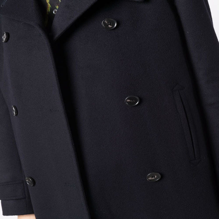 Damen Figurnaher Zweireihiger Wollmix-Longcoat mit fallendem Revers Drune