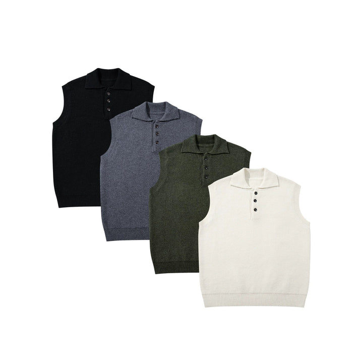 Unisex Ärmellose Strickweste mit Polokragen und Knopfleiste Drune
