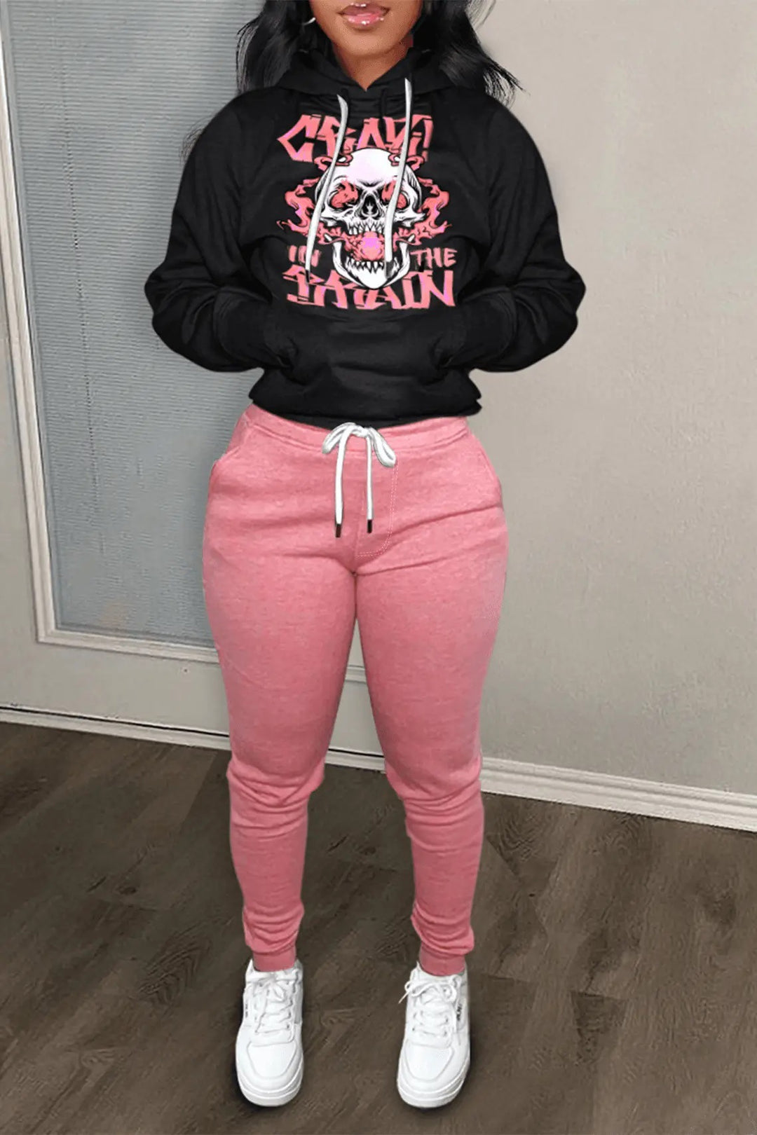 Damen sportliches Hoodie mit kreativen Grafiken und lässigen Jogginghosen Drune
